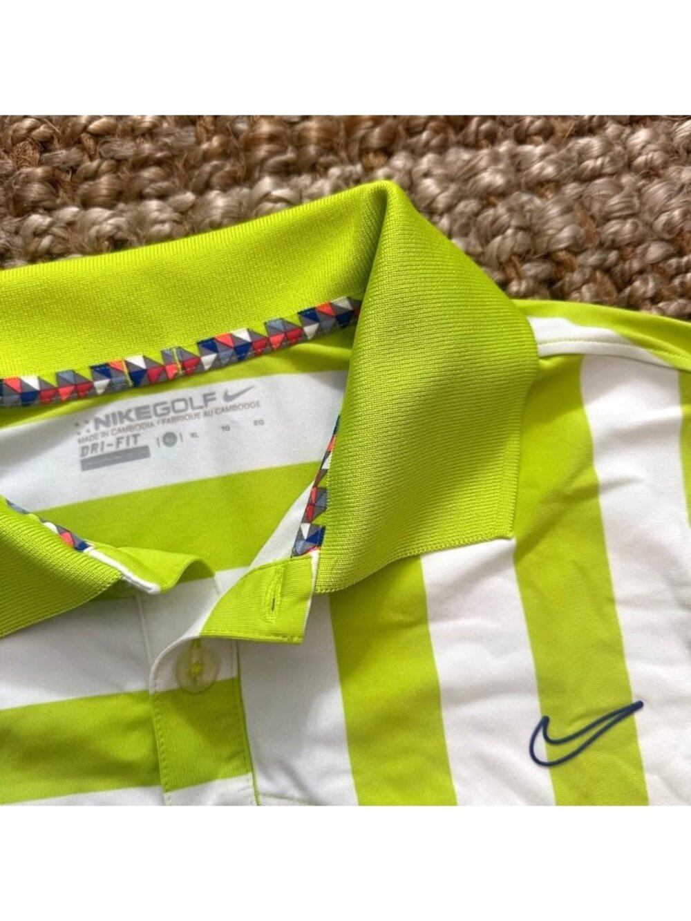 Nike Golf Dri-FIT Striped Polo Shirt Green White Youth XL Boys Pinehurst